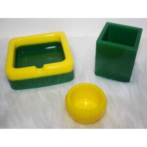 Set Of Three Desk Accessories Ashtray Pen & Paperclip Holder Office Homemade New
